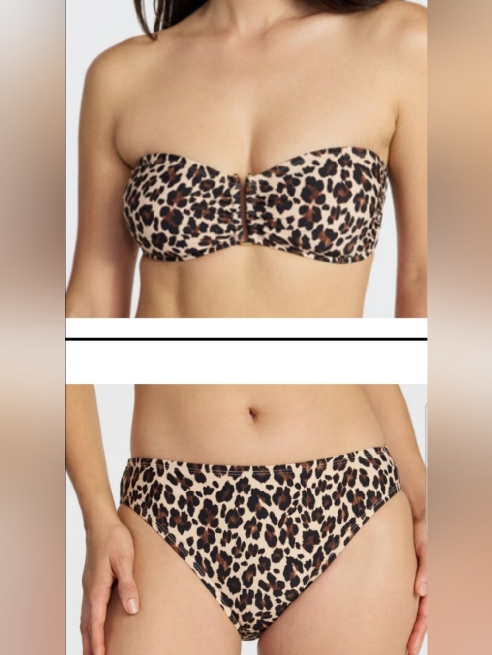 L/L XL/XL Time and Tru Swim Bandeau Mid Waist Bikini Set Leopard